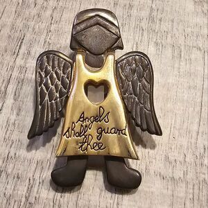 Vintage Metal Angel Money Clip Holder Angels Shall Guard Tree